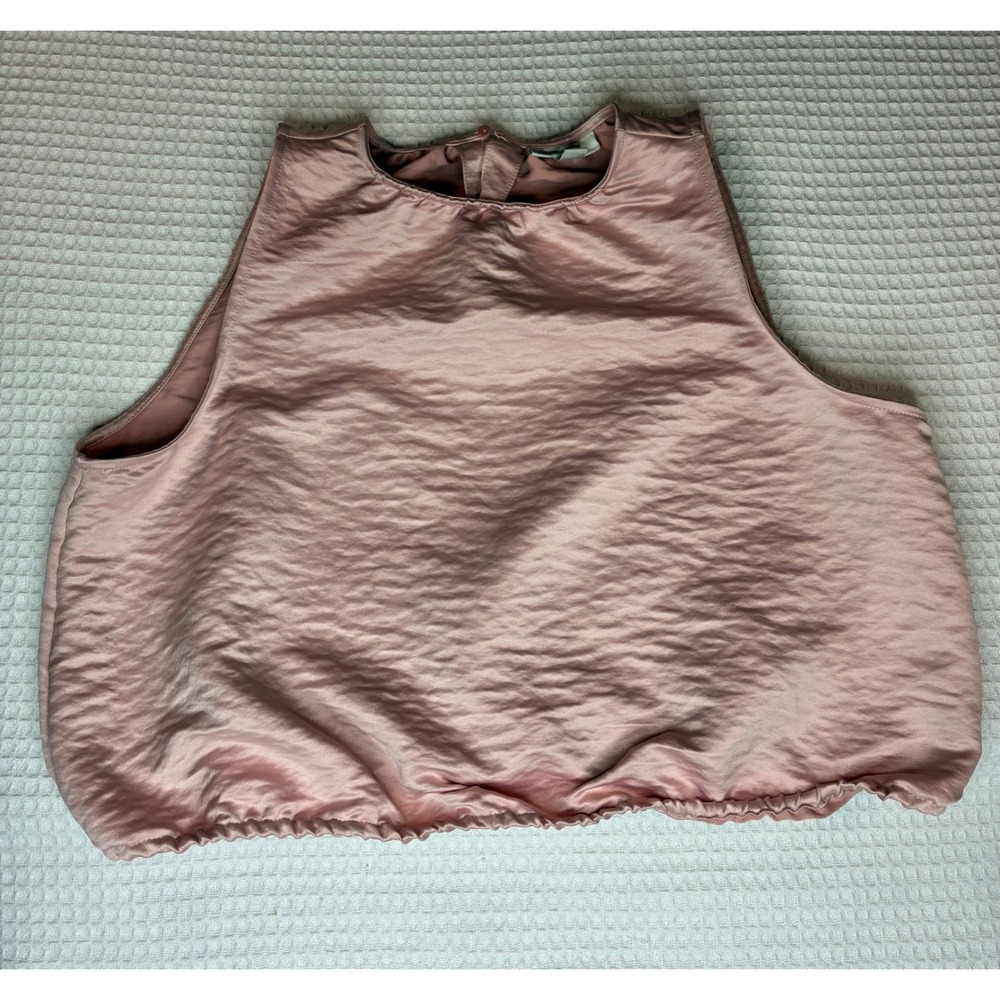 On 34th Pink Satin Bubble Hem Tank Top Sleeveless Blouse‎ Keyhole Back Large